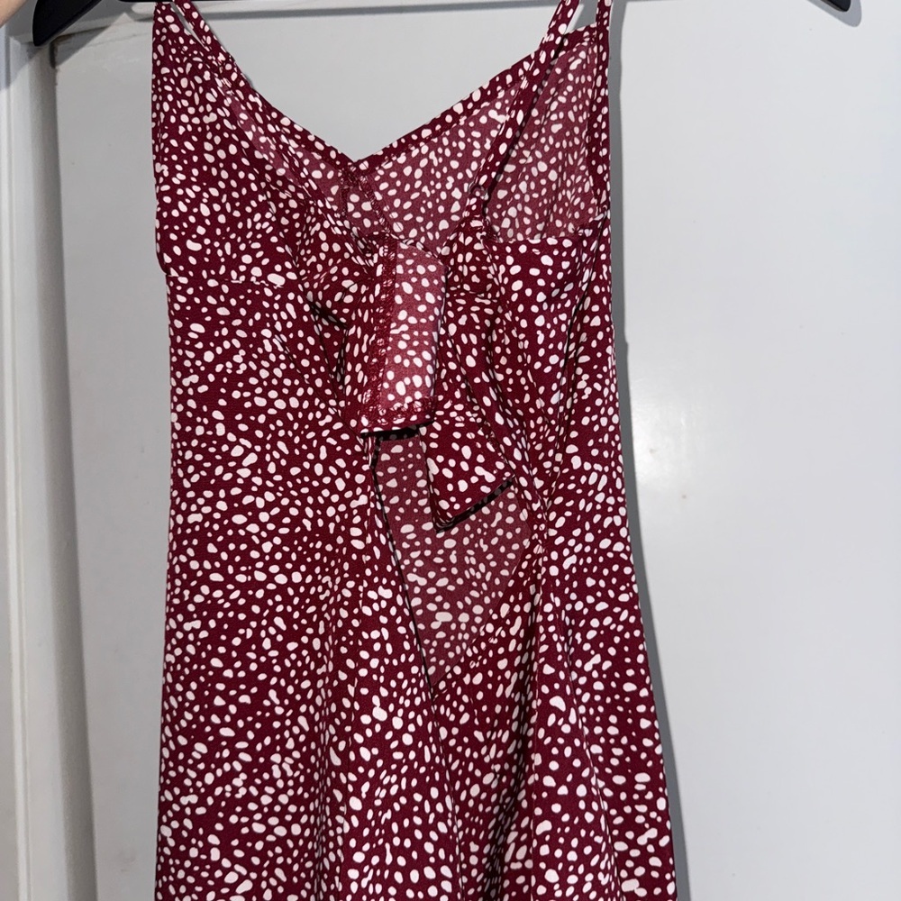 Shein Elegant Burgundy Polka Dot Flowy Dress - Picture 3 of 6